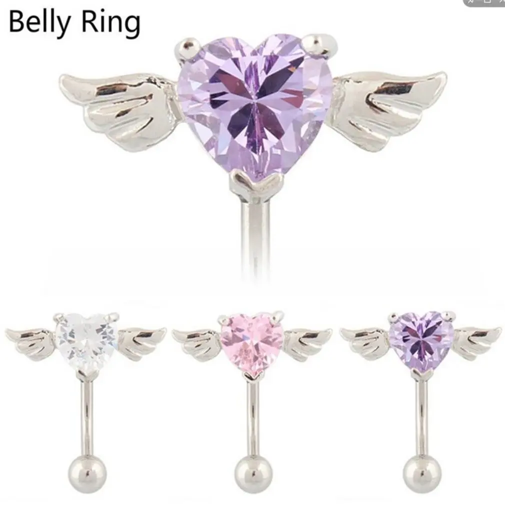 Q01527 Creative Love Unisex Stainless Steel Belly Button Crystal Rhinestone Belly Button Rings Navel Piercing