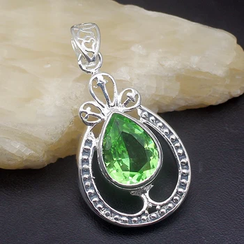 

Amazing Charming GreenTopaz Silver Color Necklace Pendants 46MM VC102