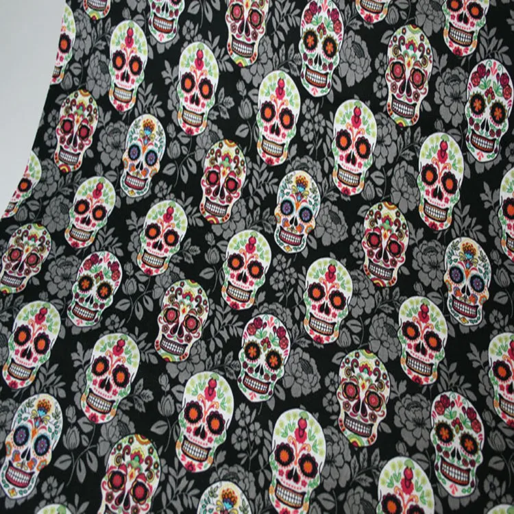 110 см ширина Цветочный Череп Призрак черная хлопчатобумажная ткань для девочек комплект постельного белья Hometextile занавес наволочка DIY-BK522