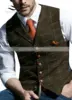 Brown Casual Gentleman Men's Army Green Vest Plaid Soft Wool Jacket Tweed Business Waistcoat For Wedding Best Man 3