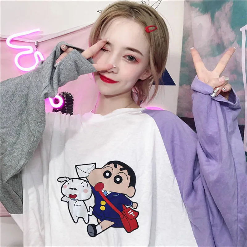 Anime Tshirt Streetwear Crayon Shin chan T-Shirts Men Womens Cute Shin-chan cartoon T Shirts Kawaii Long Sleeve Tshirt Girls