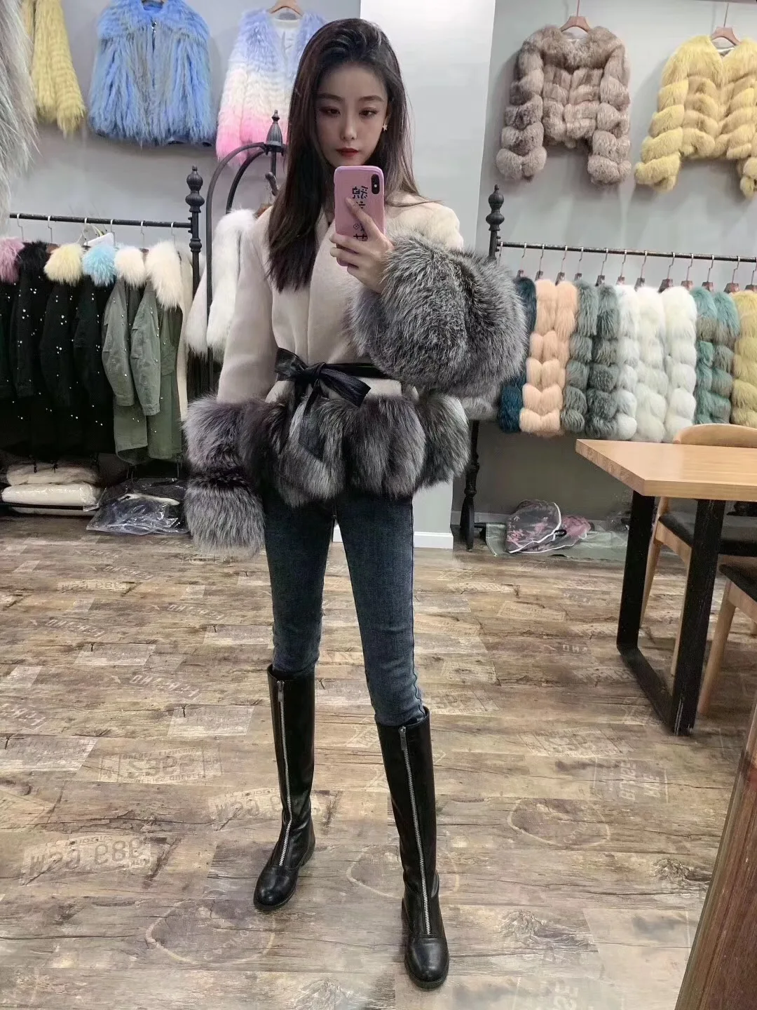 OFTBUY зимняя женская куртка из натурального меха натуральный мех серебристой лисы с манжетами, толстая теплая кашемировая шерстяная верхняя одежда, новая уличная одежда