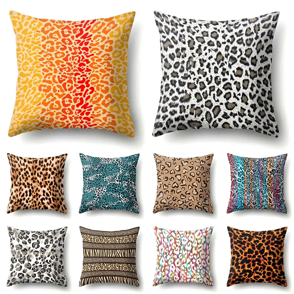 

45cm x 45cm Polyester Peach Skin Leopard Print Pillow Case Cushion Cover Sofa Bedroom Car Cafe Office Decoration Pillow Case