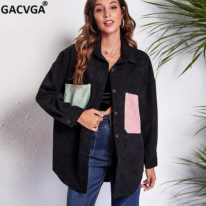 

GACVGA Corduroy Basic Shirts For Women 2022 Autumn Spring Long Sleeve Blouse Elegant Office Lady Tops Blusas Mujer Traf