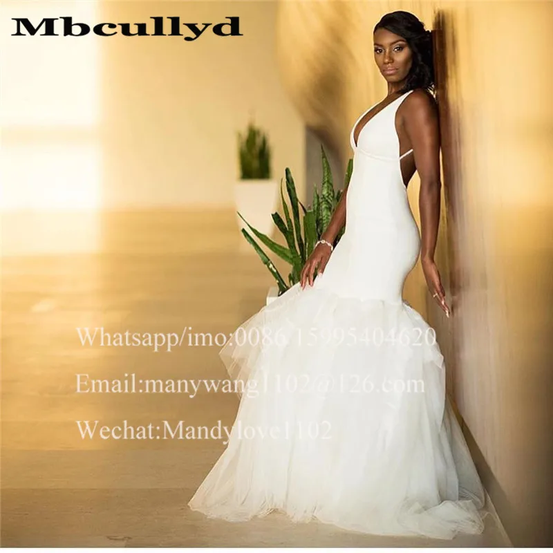 Mbcullyd Diepe V-hals Mermaid Trouwjurken Lange Puffy Tule Rok Bruidsjurken Formele Afrikaanse Kenia vestido de noiva Mbcullyd Diepe V-hals Mermaid Trouwjurken Lange Puffy Tule Rok Bruidsjurken Formele Afrikaanse Kenia vestido de noiva
