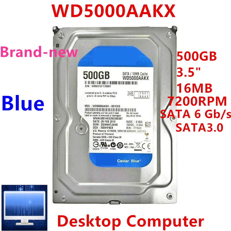 Новый HDD для WD Brand Blue 500GB 3 5 &quotSATA 6 ГБ/сек. 16MB 7200RPM внутреннего жесткого диска