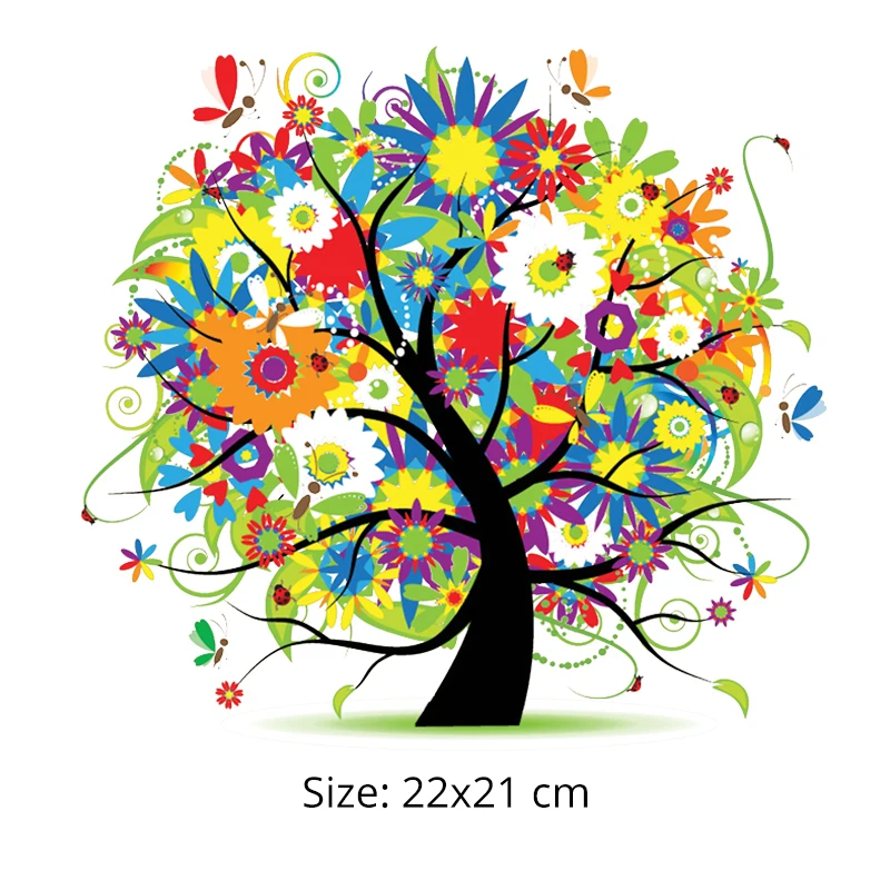 Colorful Flower Tree Patches Heat Transfer Stickers Clothes T-shirts Bags Diy Washable Level Ironing Adhesive Patches