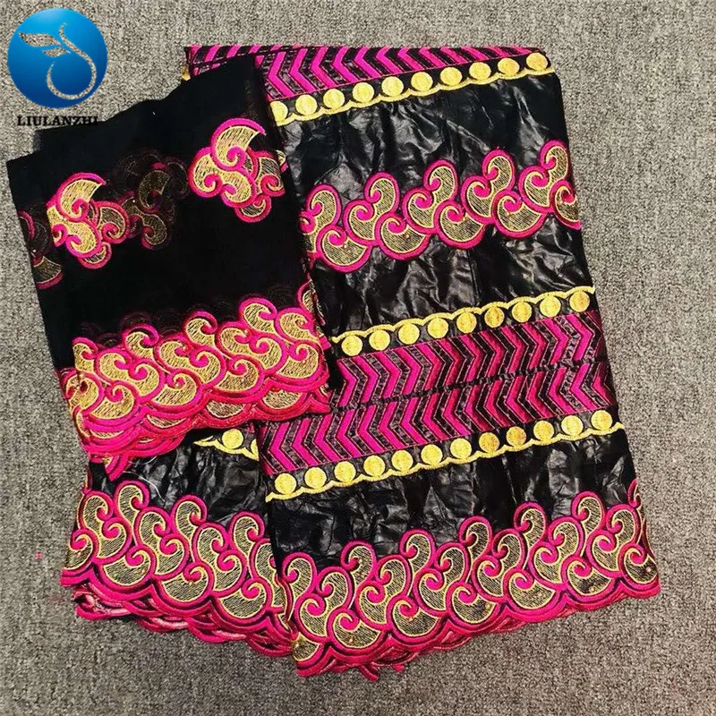 

LIULANZHI african lace fabrics Latest design embroidery bazin riche with stones 5+2yards cotton broderie for dress ML19B122