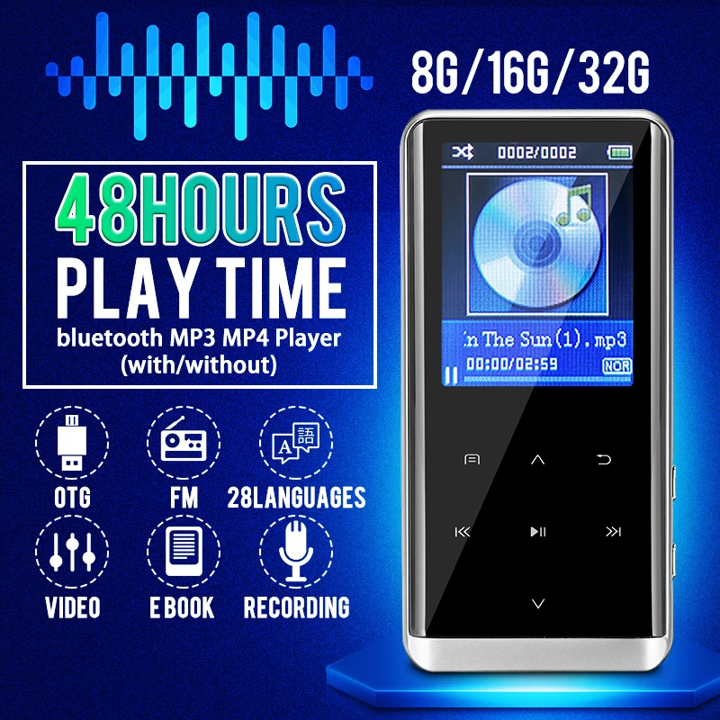 Mp3 плеер с bluetooth 32 ГБ Hi Fi fm радио мини USB спортивные портативные музыкальные