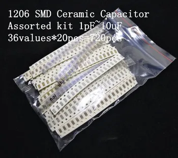 

1206 SMD Ceramic Capacitor Assorted kit 1pF~10uF ,36values*20pcs=720pcs Samples Kit Electronic Diy Kit