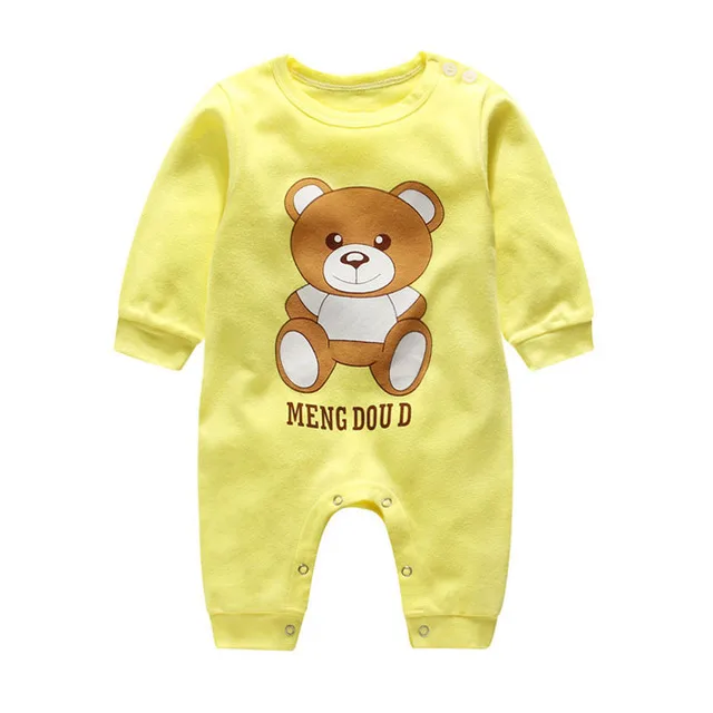 Yellow Bear Детские цельнокроеные комбинезоны для новорожденных мальчиков и девочек, одежда для малышей осенне-Весенняя хлопковая одежда с длинными рукавами и героями мультфильмов на возраст от 0 до 24 месяцев - Цвет: Yellow Bear