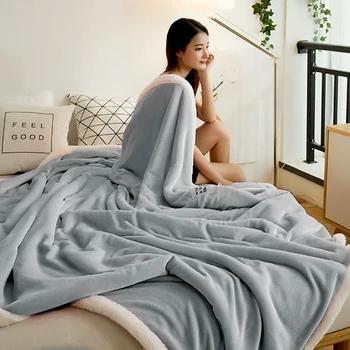 

Double-Deck Flannel Wool Blanket Office Bed Super Soft Warm Blanket Home Flannel+Wool Faux Fur Plush Blanket Christmas Gift