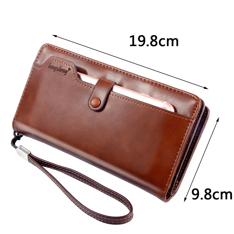 New Long Business Men's Leather Wallet With Coin Pocket Big Capacity Man Phone Purse Fashion Zipper Clutch Bag For Male