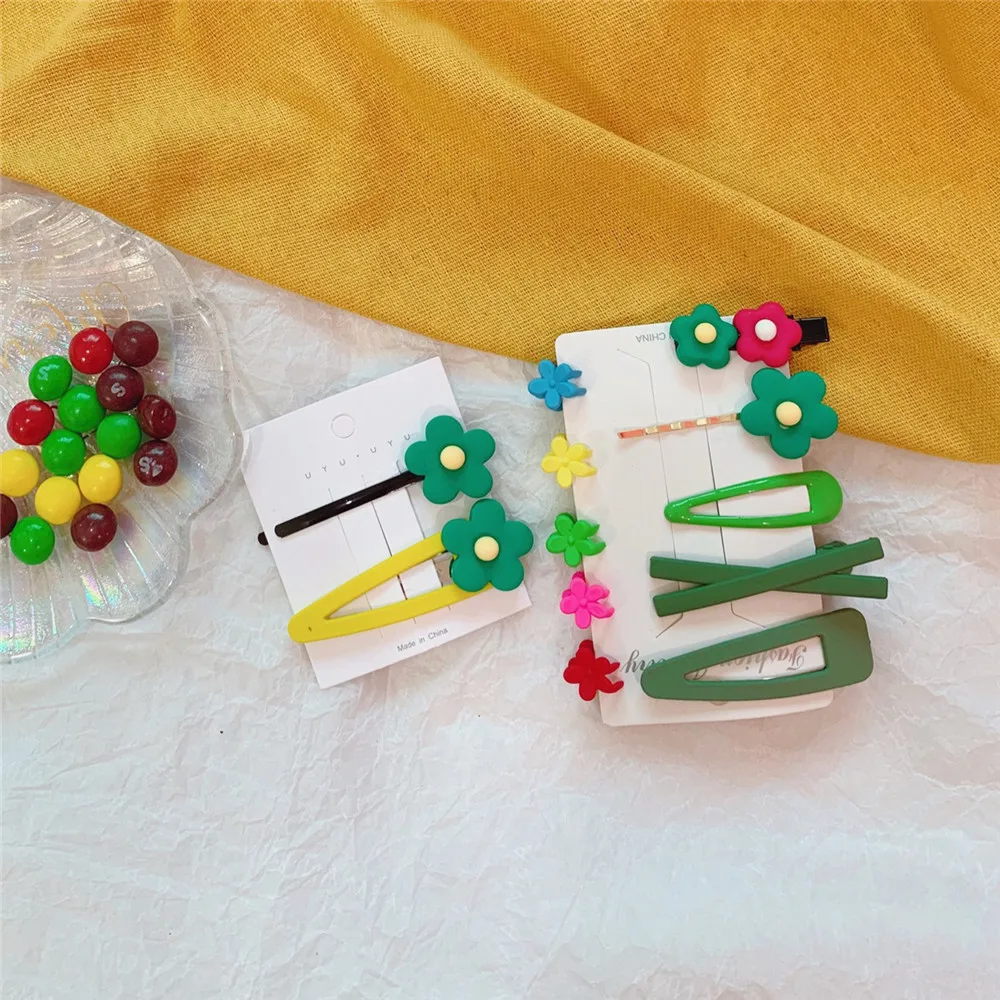 2/5/10 Pcs/Set Cute Cartoon Hair Clips avocado green flower hairpin hair ring set girl Barrettes Headband Kids Hair Accessories