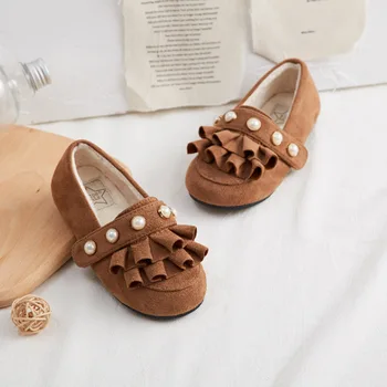 

Korean Girl Princess Shoes with Pearls Fur Lined Solid Color Girl Pink Flats Short Plush Inside Slip on Moccasins High Quality