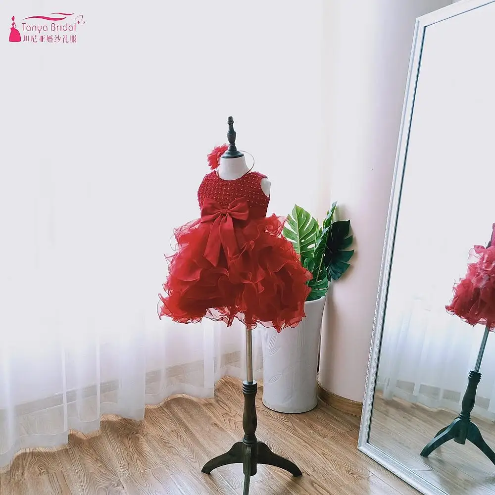 

Cute Red Flower Girl Dresses Hot Sale Princess Style Dress For First Communion Mulity Color organza Cheap DQG978