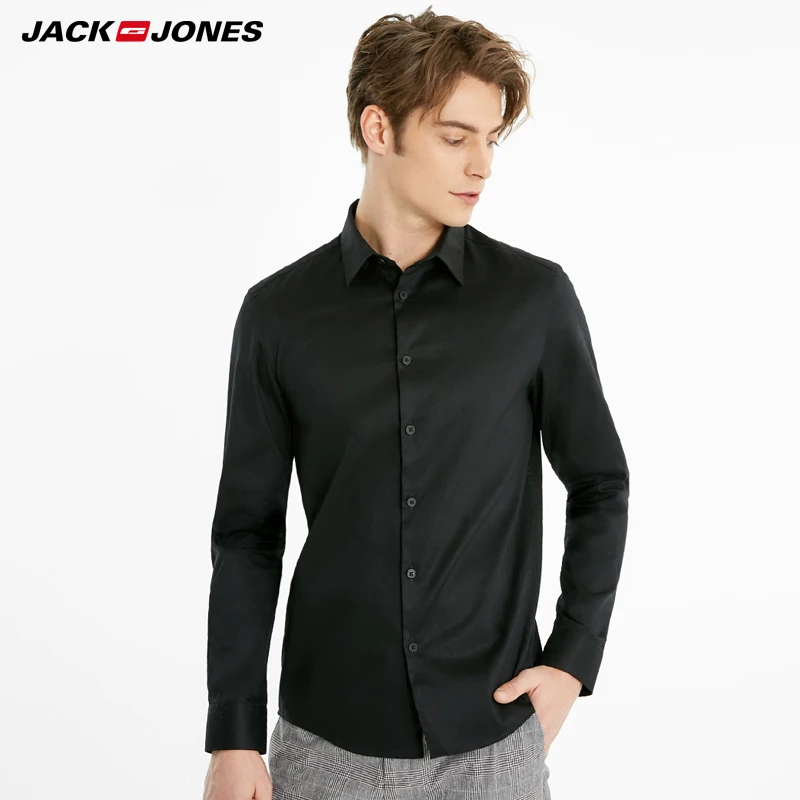 JackJones мужская осенне зимняя приталенная хлопковая Однотонная рубашка |