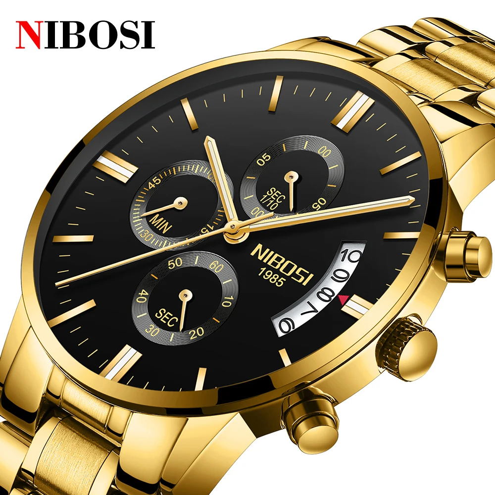 NIBOSI-reloj analógico de cuarzo para hombre, accesorio de pulsera resistente al agua con cronógrafo, complemento Masculino deportivo de marca de lujo