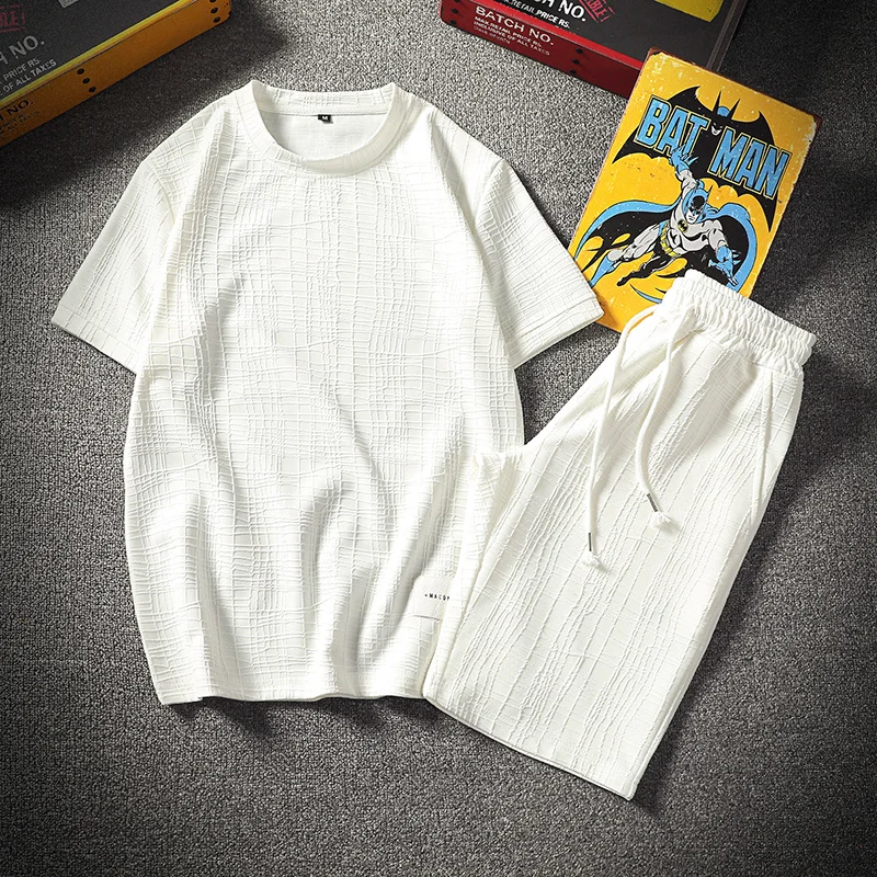 DS85 white Aismz, летние комплекты, мужская спортивная одежда, спортивный костюм, новая брендовая одежда, дышащая одежда с коротким рукавом и шорты, 2 предмета, спортивная одежда, пляжная одежда - Цвет: DS85 white