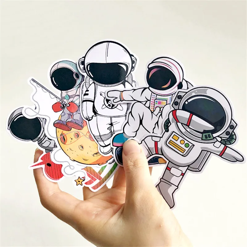 5 Pcs/Set 5~10cm Space Astronaut Planets Waterproof PVC Stickers Toys laptop Pitcher Bottle Luggage Notebook Decorate for Kids