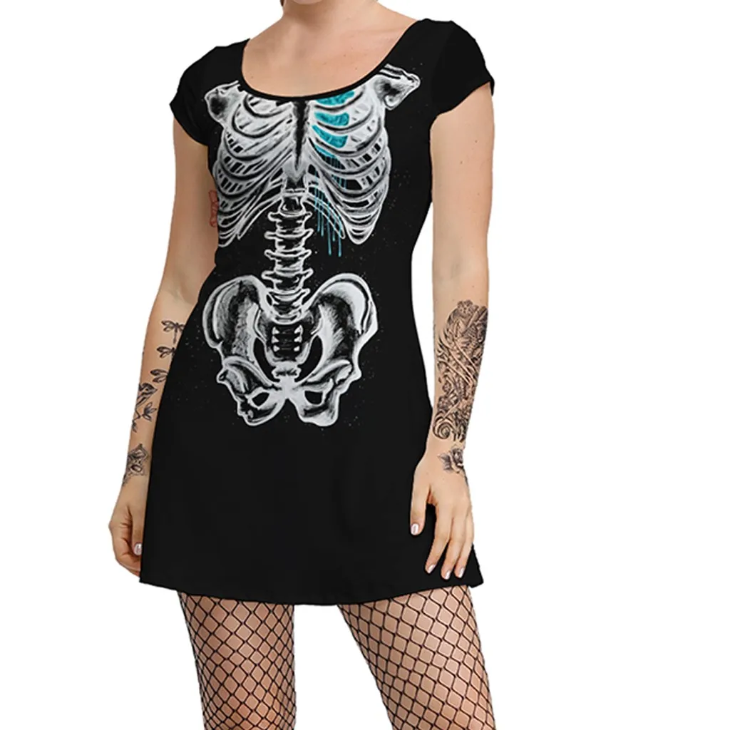 

Halloween Women Dress Fashion Skeleton Halloween Short Sleeve O-Neck Dress Party Costume mini Dress for women Sukienka Damska