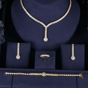 

Accking Gold-Color 4pcs Bridal Zirconia Jewelry Sets For Women Party, Luxury Dubai Nigeria CZ Crystal Wedding Jewelry Sets