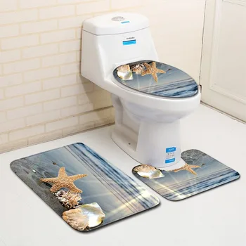 

Shell Bathroom Mat Toilet Three-PieceSet Rugs Soft Floor Home Anti Slip Liner Foam Durable Cover Shower Carpets Bathroom Mat Set