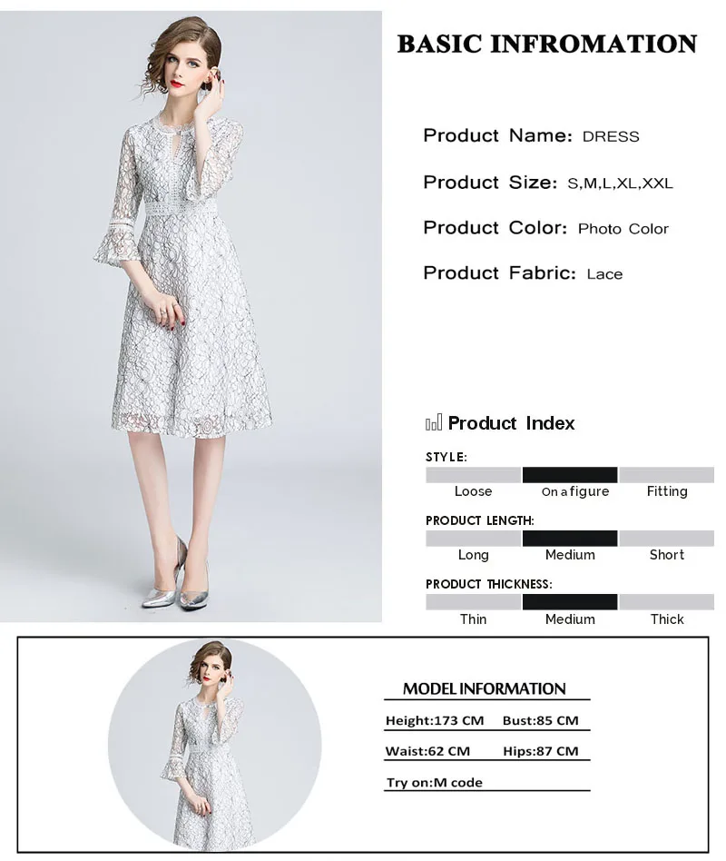Women Casual Dress New Brand Autumn Fashion Flare Sleeve Hollow Out Lace Elegant Slim Ladies Party Dresses