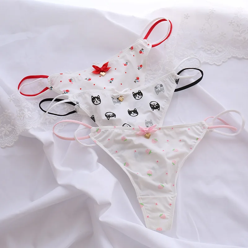 

Cute Cartoon Fruit Cotton Girls Underwear Breathable Low-waisted Iced Silk Panties Women Sexy Strawberry Cherry Briefs Lingerie