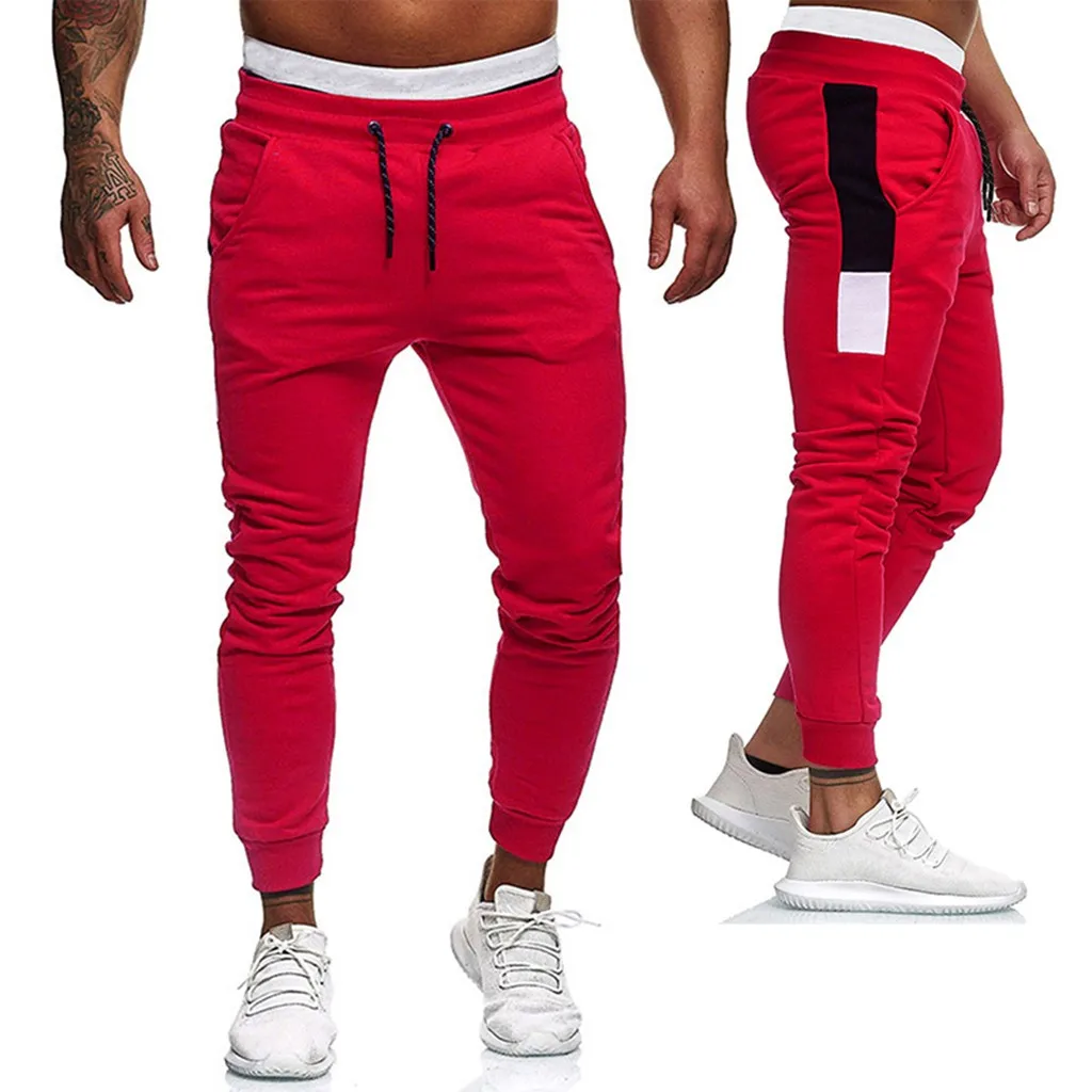 

Men Pants Hip Hop Joggers Pants New Male Trousers Patchwork Sweatpants Bodybuilding Pocket Flexible Waist Long Pants Trousers#G2