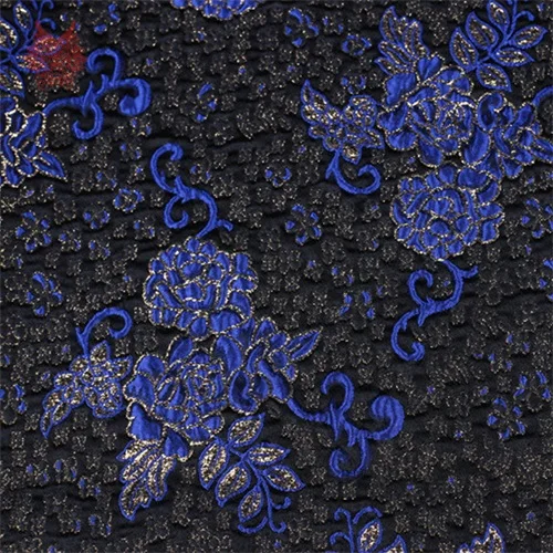 Black Blue Французский синий цветочный принт жаккардовая парча металлик ткань для весны женщин/мужчин костюм набор пальто tecidos tissus Африканский SP5931 - Цвет: Black Blue