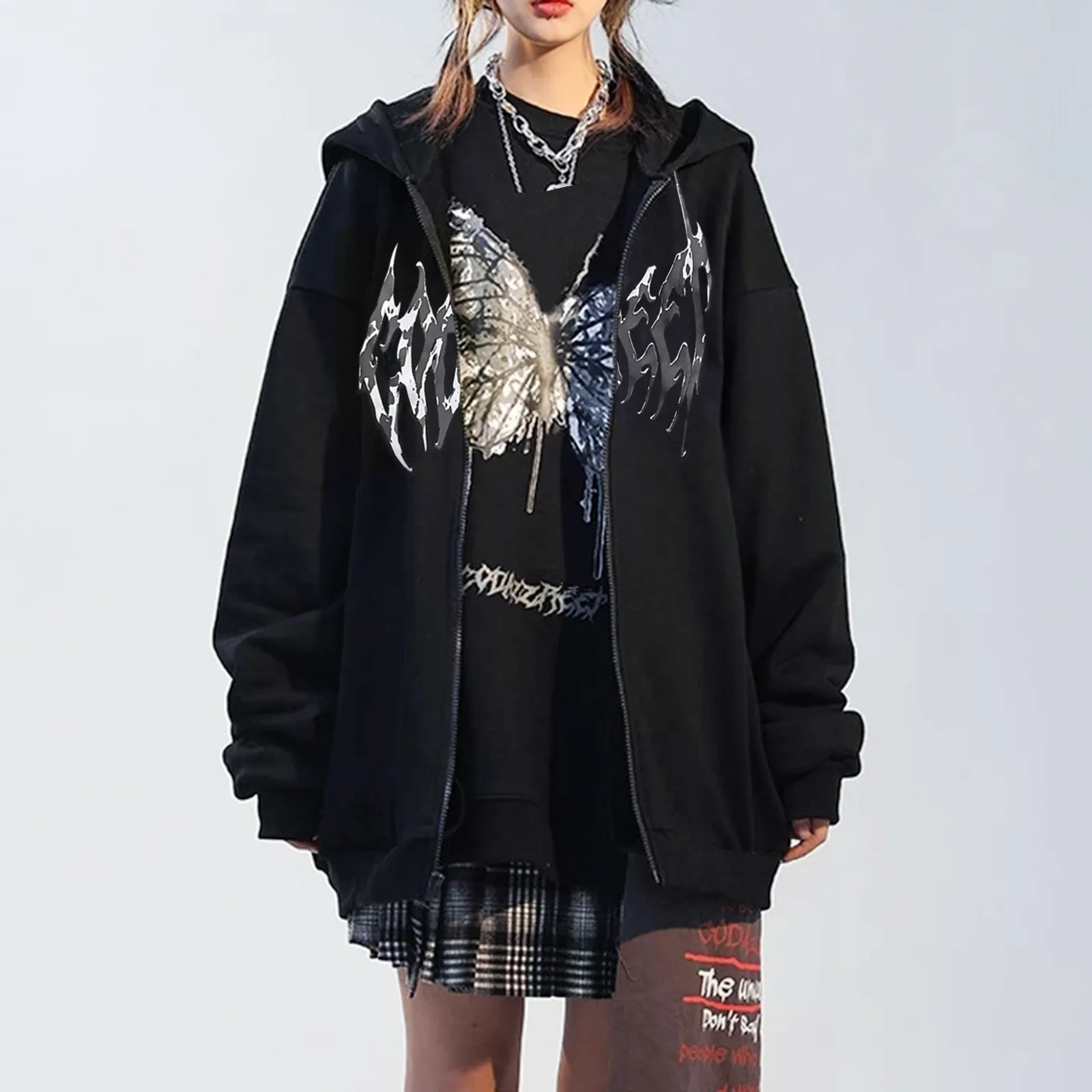 Jackets Hoodie Sweatshirts Harajuku Butterfly Butterfly Print Zip