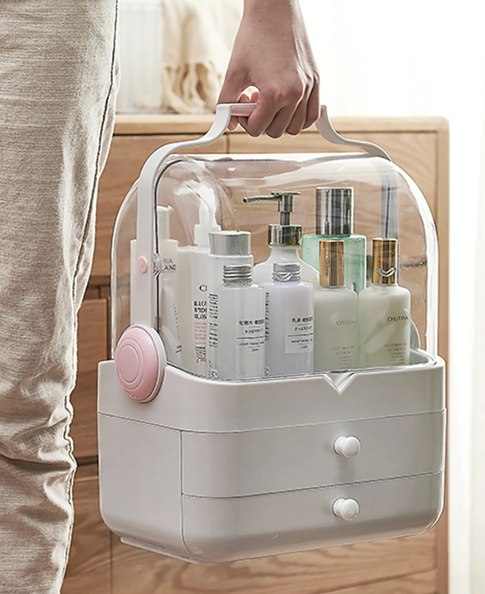 

Hot New Pink White Waterproof Plastic Cosmetic Drawer Makeup Organizer Makeup Storage Box Container Desktop Sundry Jewelry Stora