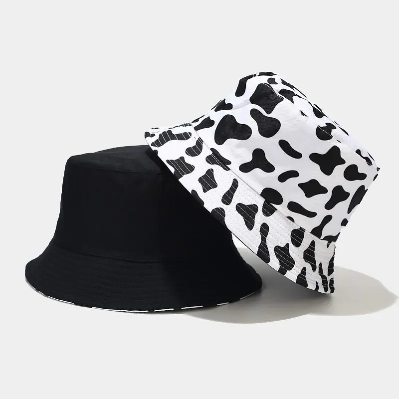 Burizzi New Summer Cute Cartoon Bucket Hats Reversible Casual Fisherman Travel Cap Black White Cow Panda Gorras Panama Chapeau