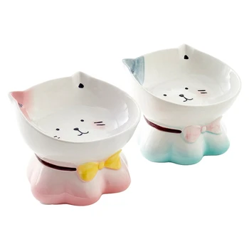 

Cartoon Colorful Cat Bowl Single Bowl Creative Raised Feeders Cat Bowl Ceramic Elevated Pour Chat Pet Supplies