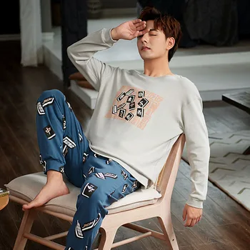

Men's Cotton Pajamas Drawstring Patchwork Sleepwear Cartoon Pajama Sets Casual Sleep&Lounge Pyjamas Plus Size 3XL Pijama