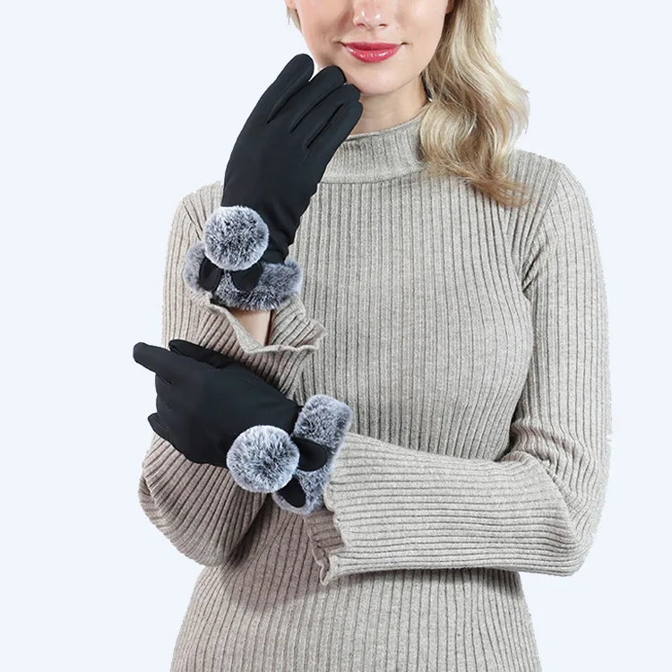 DRESSUUP теплые перчатки женские зимние милый меховой шарик ветрозащитный водонепроницаемый плюс бархат толстый сенсорный экран теплые перчатки