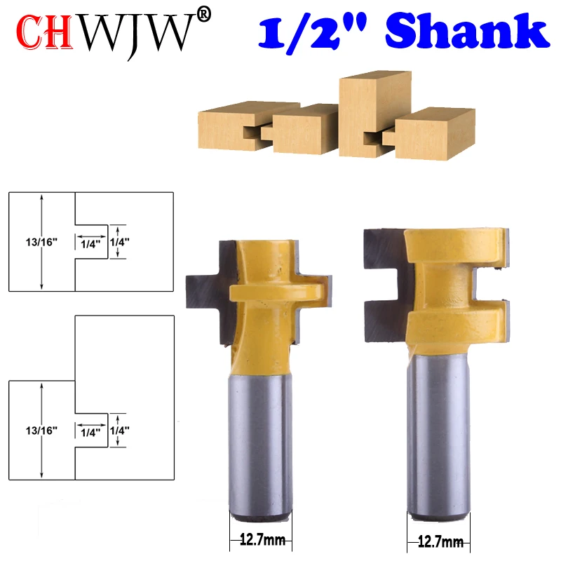

CHWJW 2pc 1/2" Shank Mini Tongue & Groove Router Bit Set Line knife Woodworking cutter Tenon Cutter for Woodworking Tools