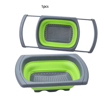 

Retractable Silicone Dishwashing Drain Basket Round Size Folding Silicone Washing Basket Fruit Basket Blue