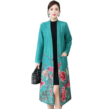 

4XL 5XL Plus Size Printed Suede Trench Coat Elegant Long Cardigans Trench Coats Chaquetas Mujer Suede Coat Women Outerwear C6077