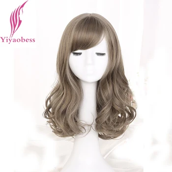 

Yiyaobess Medium Long Synthetic Linen Grey Wig Natural Hair African American Wigs For Women High Temperature Fiber
