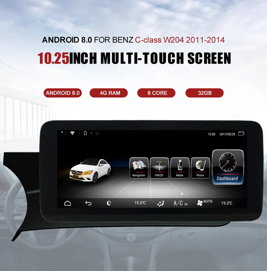 Best KANOR Android 8.0 Car Radio Player For Mercedes Benz C Class W204 2011-2014 Car Monitor Audio GPS Navigation Stereo Auto 0