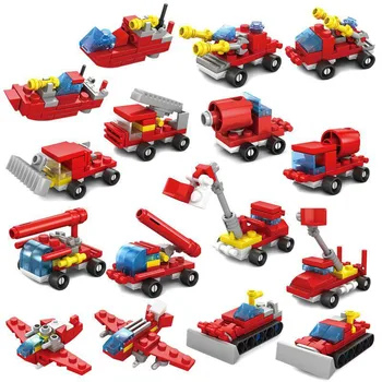 

City Fire Car Series Building Blocks Bricks 16 In 1 Fire Vehicle Truck Helicopter Set Educational Toys for Children Boys Gifts