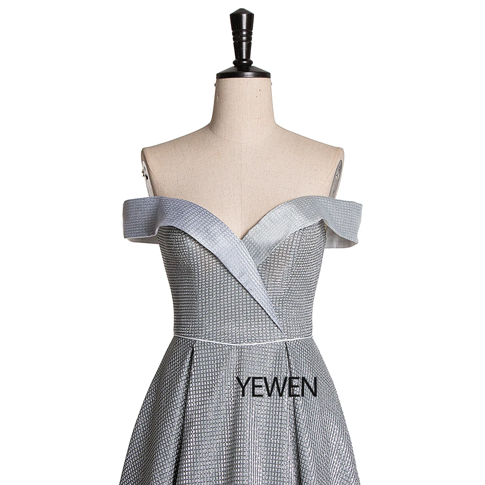 Robe De Soiree Новая мода с открытыми плечами сверкающие Длинные вечерние платья элегантные трапециевидные серые свадебные вечерние платья LT3323-1