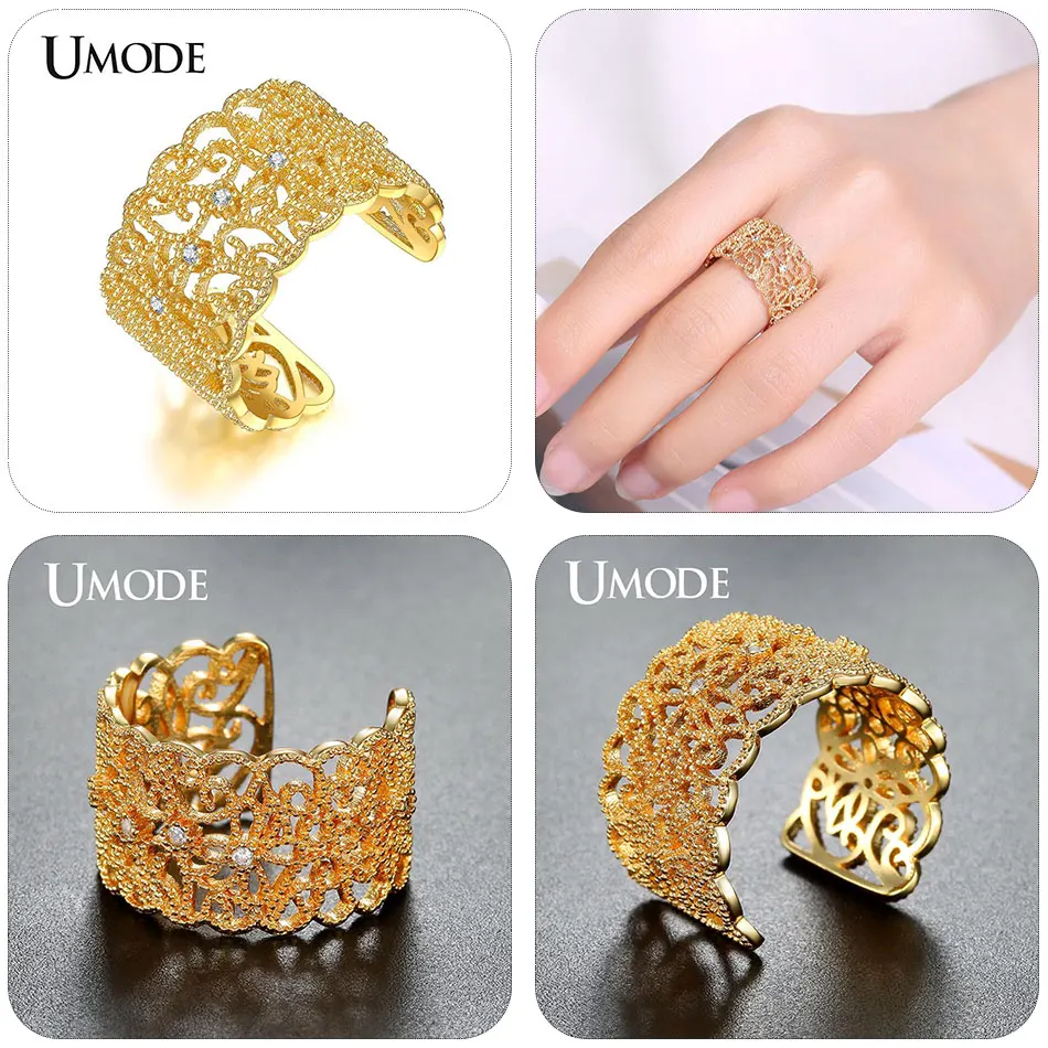 UMODE, модные ювелирные изделия, аксессуары, геометрические полые кольца с фианитами для женщин, белое золото, Коктейльные кольца, кольца с камнями UR0388B