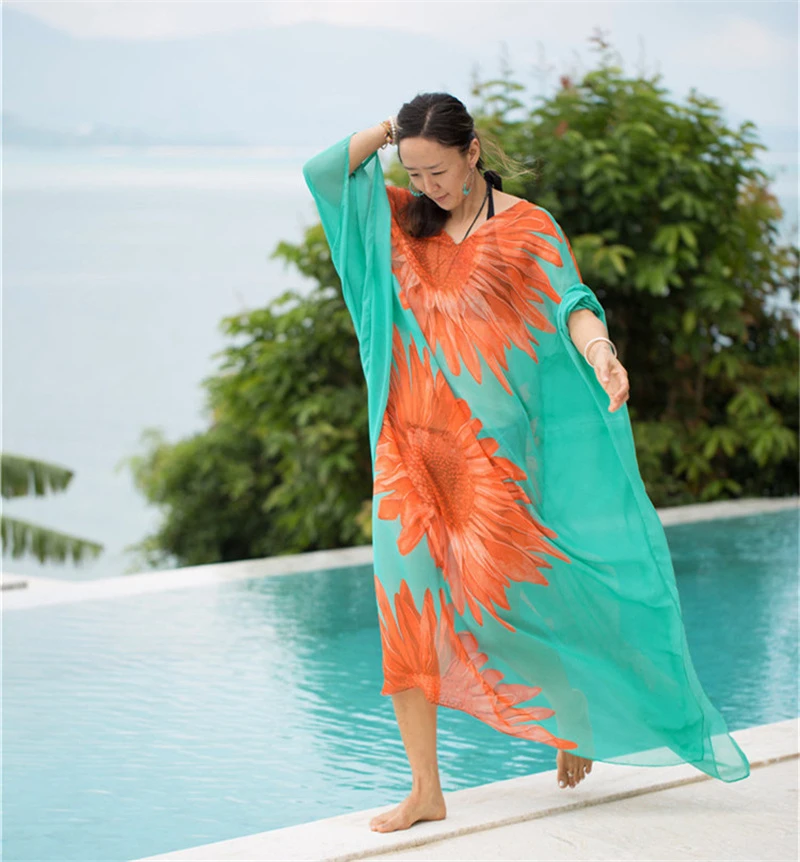 

Women Dresses Robe De Plage Vestidos Playa Bikini Cover Up Pareos De Playa Mujer Beachwear Chiffon Long Beach Cover Up