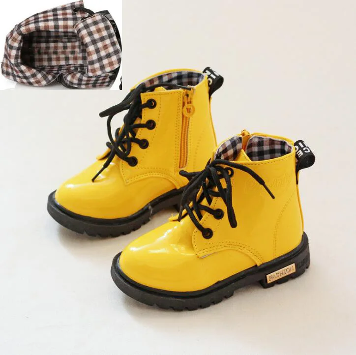 Autumn Yellow YWPENGCAI/осенне-зимние детские ботинки; водонепроницаемые Нескользящие Детские ботинки; теплые толстые плюшевые ботинки для девочек; размеры 21-36; ботинки для малышей - Цвет: Autumn Yellow