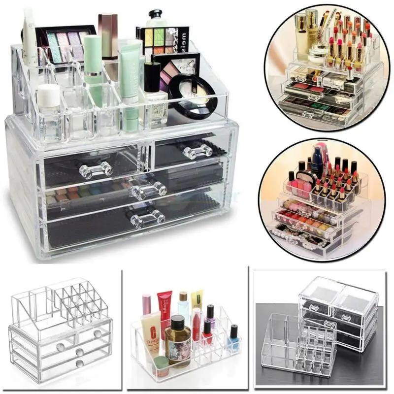 

4 Drawer Clear Acrylic Cosmetic Organizer Makeup Case Jewelry Storage Holder Box