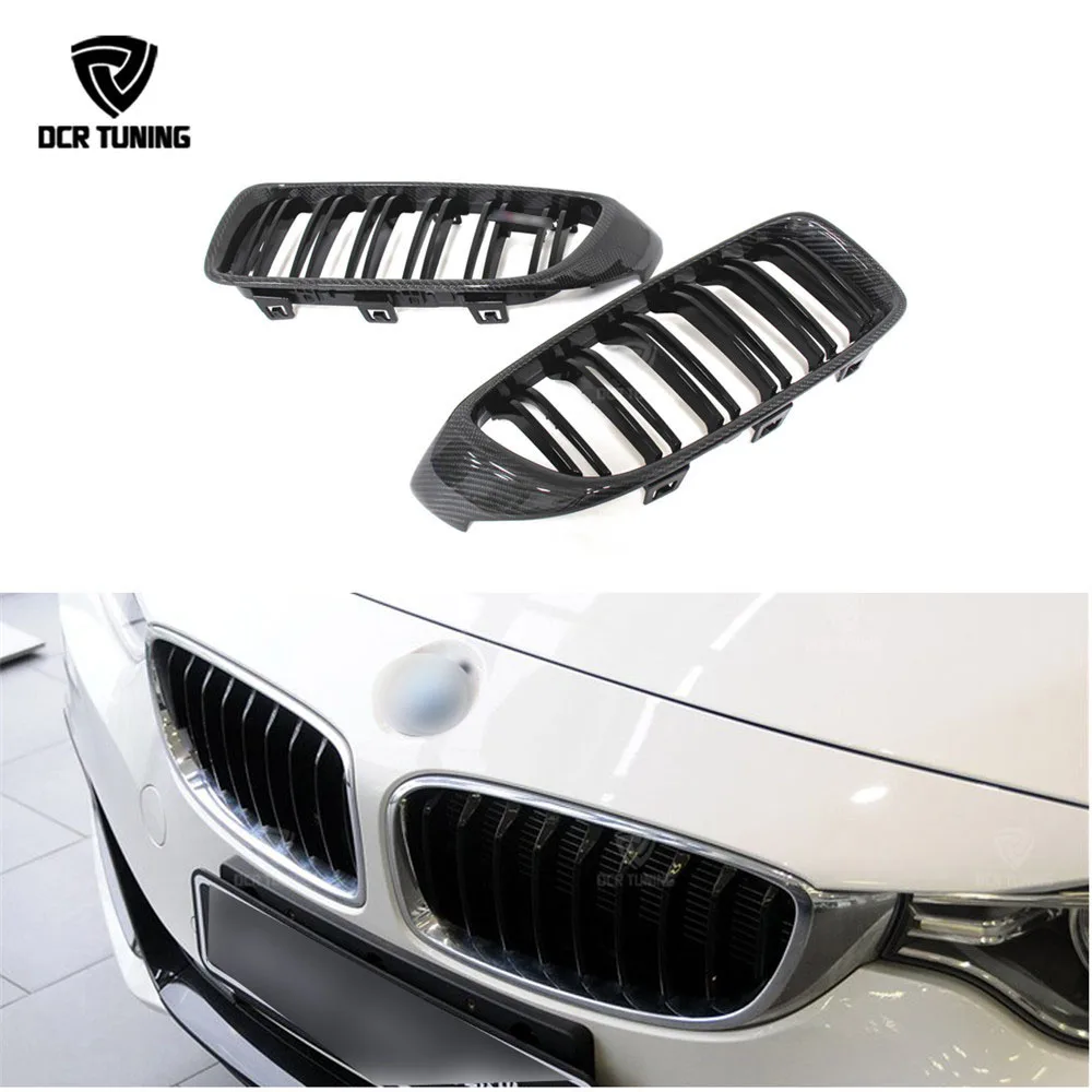 For BMW 4 Series F32 F33 F36 & F82 F83 M4 & F80 M3 2014-UP Dual Slats Carbon Fiber Front Grille With Three Color M look