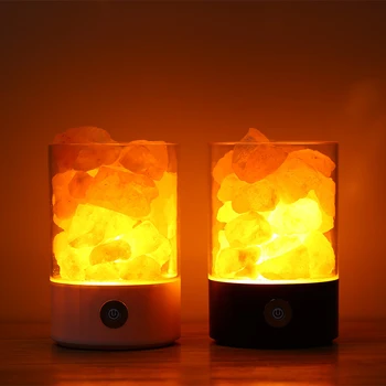 

USB Crystal Salt Night Light Himalayan Crystal Rock Salt Lamp LED Air Purifier Night Light Rechargeable Bedside creative lamp
